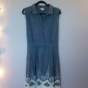 Denim Blue Sleeveless Dress with Cream Lace accent